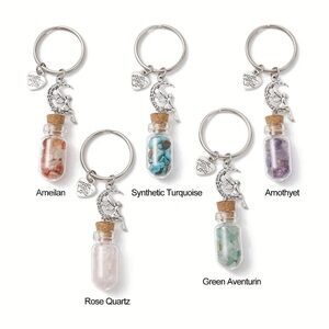 New Glass Wishing Bottle Keychain With Gemstone Chips